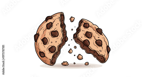 Broken Chocolate Chip Cookie Vector Illustration