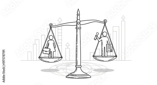Justice scale with cityscape background