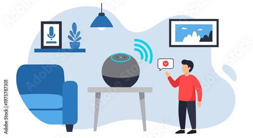 man controlling smart home device with smartphone