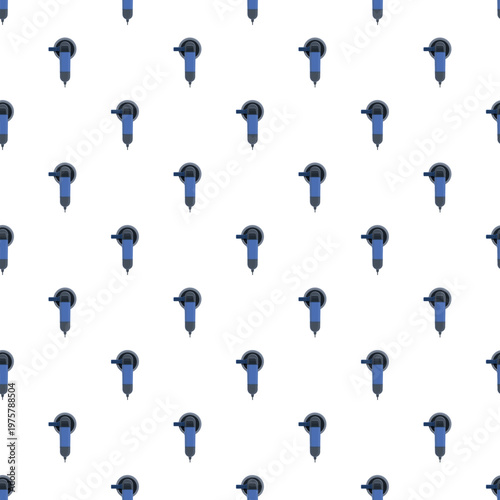 Blue angle grinder equipment forming a seamless pattern on white background