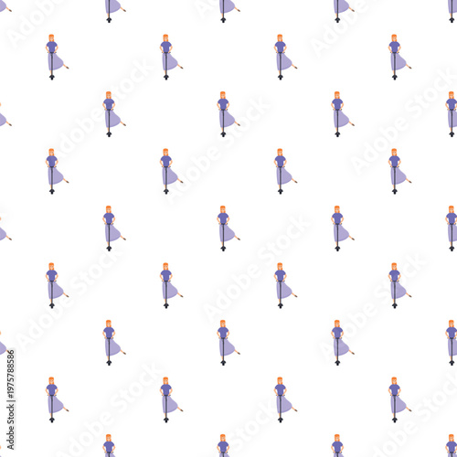Girls riding kick scooters creating a repeating background pattern on white