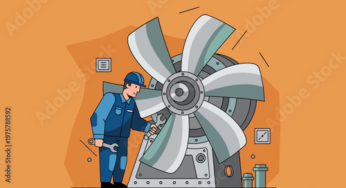 Mechanic repairing industrial fan