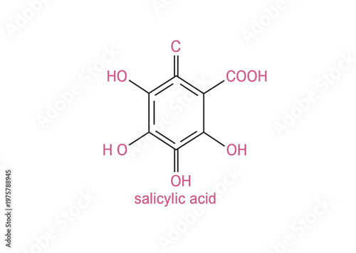 Vector diagram illustrating the molecular structure of salicylic acid with labeled groups.
