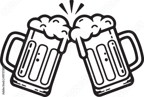 Two beer mugs clinking together in a celebratory toast