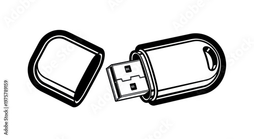 Black and white USB flash drive.
