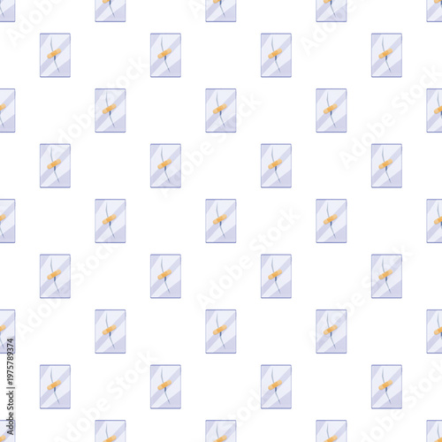 Bandage covering a crack in a square piece of light blue glass as a seamless pattern