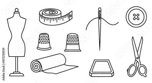 Sewing tools and equipment set.