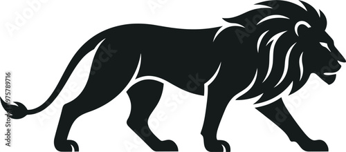 vector Minimalist logo Black lion walking with graceful stride silhouette