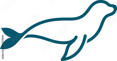vector Minimalist logo Marine seal outline graphic swimming in side view