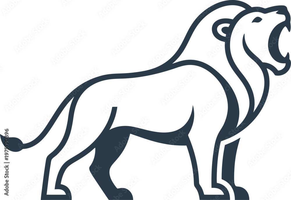 Obraz premium vector Minimalist logo Roaring lion head and body line art illustration