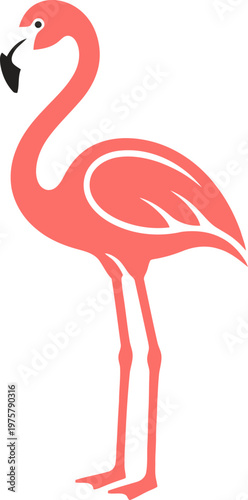 vector Minimalist logo Pink flamingo silhouette bird standing on long legs