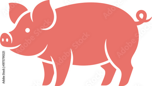 vector Minimalist logo Pink pig silhouette animal standing in side view