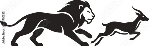 vector Minimalist logo Predatory lion chasing gazelle hunting silhouette scene