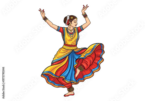 Traditional Indian Dancer in Vibrant Costume Performing Bharatanatyam