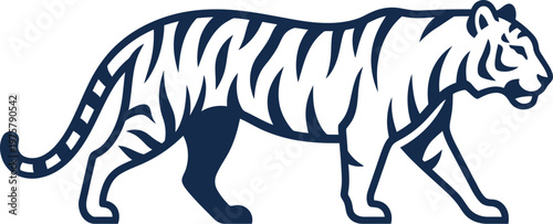 vector Minimalist logo Bengal tiger silhouette walking with striped pattern