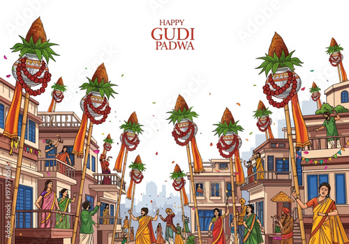 Gudi Padwa Festival Celebration in India with Traditional Decorations and People