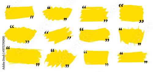 Quotation mark text box frame set, hand drawn marker brush stroke speech bubble collection, chat banner template. Vector illustration
