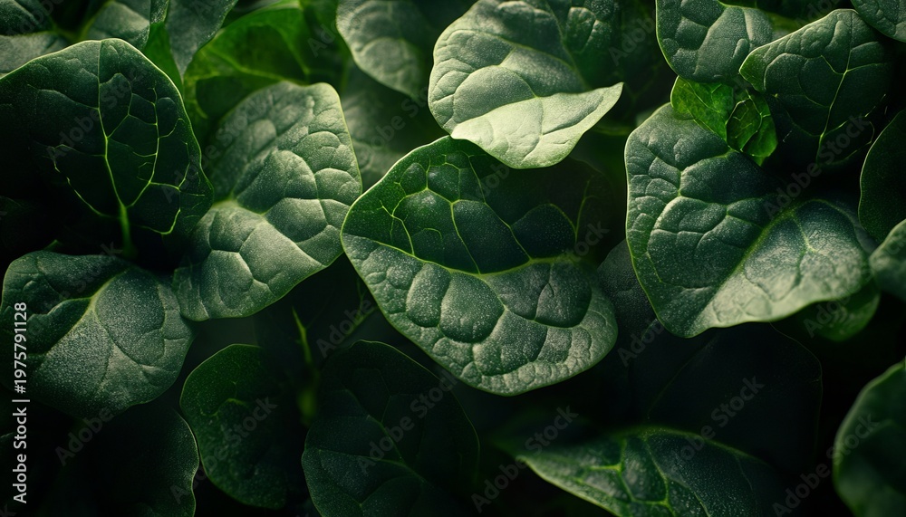 Fototapeta premium Vibrant Spinach Leaves A Lush Close-Up of Nutrient-Rich Greens with Exquisite Texture and Color