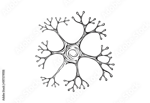 Vector of a neuron cell with branching dendrites and a central nucleus.