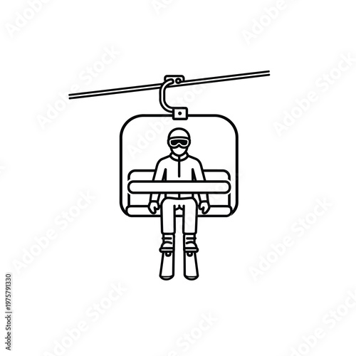 Vector of a skier sitting on a ski lift chair with boots and goggles