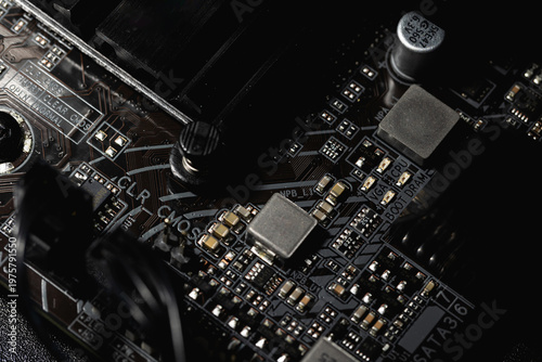 Inside the computer case closeup, internal parts of a computer