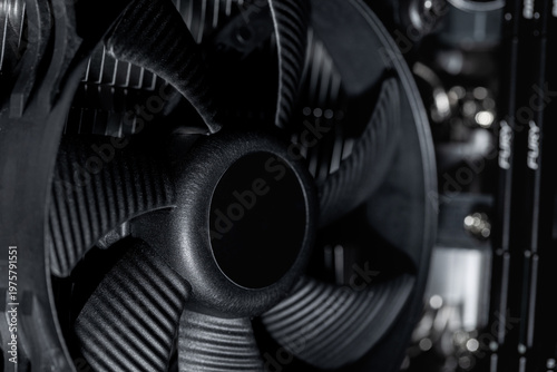 Inside a desktop computer, internal parts of a computer closeup