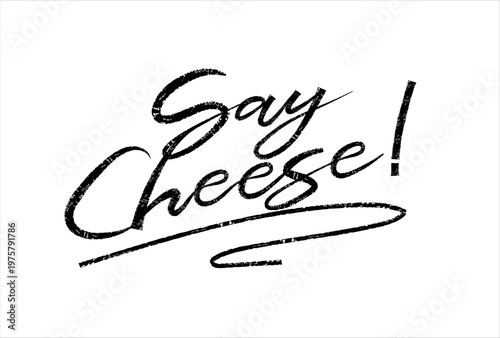 Say Cheese. Trendy brush stroke quote text. Marker drawn calligraphy. Modern motivation and inspiration phrase great for photo overlays, greeting cards, t-shirt print, posters