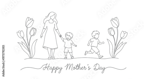 A mother and two children walk together on mother s day