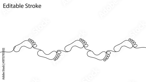 footprint line art. continuous line drawing of human footprints for journey and discovery concept