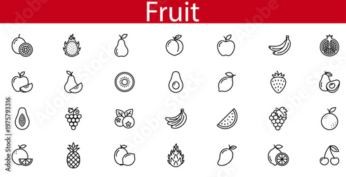 fruit outline icons. fruit outline icon set for grocery shop and healthy food website design