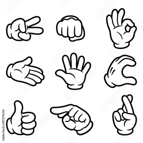 cartoon hand gestures. cartoon gloved hand gestures set for ui design and communication icons