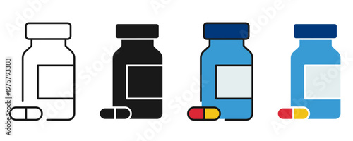 medicine bottle icon set. medicine bottle and capsule icon set for healthcare pharmacy and medical prescription