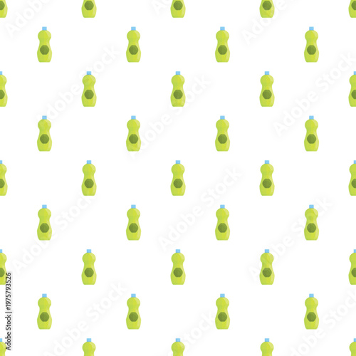 Seamless pattern featuring green detergent bottles, illustrating household cleaning products