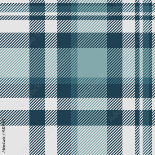 Cover plaid tartan fabric, turquoise seamless vector check. Editable background pattern texture textile in cyan and sterling silver colors.