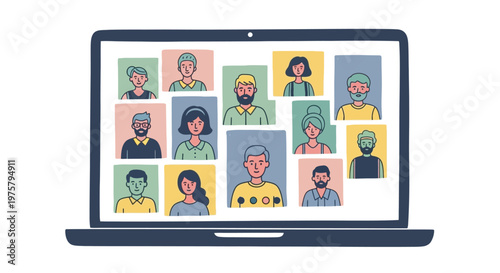 Remote team meeting on laptop screen