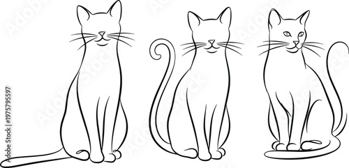 Minimalist cat line art collection with elegant sitting poses for pet shop logo animal welfare veterinary clinic feline lover and simple graphic design vector