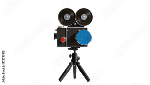 Vintage 16mm Movie Camera with Tripod and Blue Lens Cap