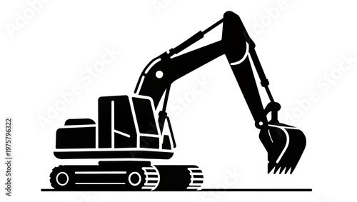 Black Excavator Machinery Construction Equipment Silhouette