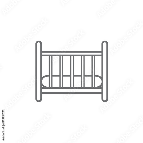 Vector of a wooden crib with bars and four sturdy legs in a minimalist style.