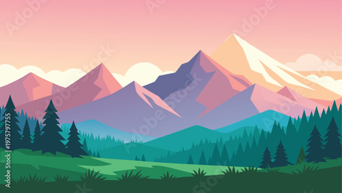 Mountain range landscape, colorful illustration, nature scenery, vector graphics