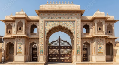 Magnificent Indian Palace Entrance Gate with Intricate Carvings.