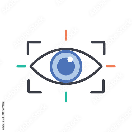 Vector of an eye enclosed in a square with scanning lines for focus