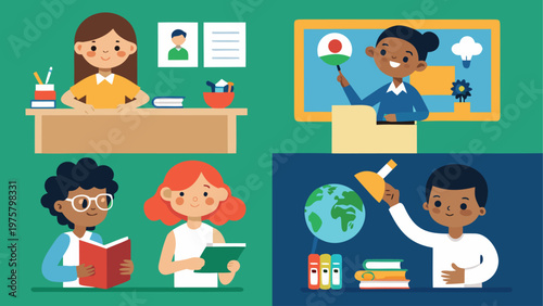 School, education, classroom, learning icons, vector set