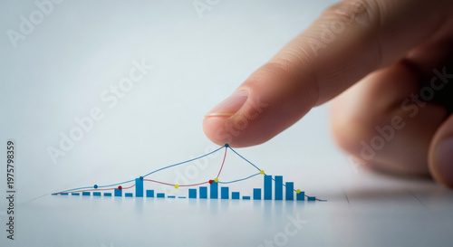 A finger interacts with a dynamic 3D bar and line graph, symbolizing data analysis, market trends, and strategic business insights for financial growth and informed decisions