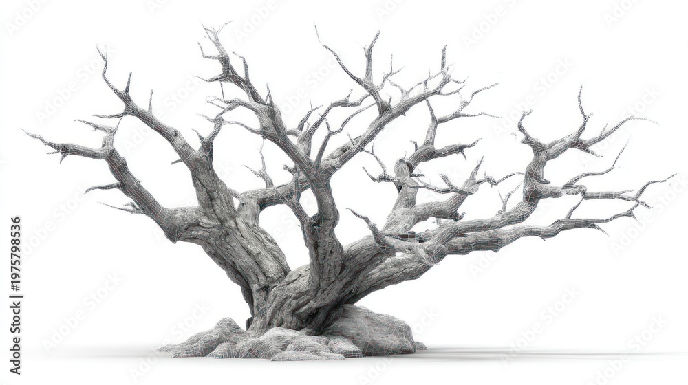 Fototapeta premium Bare Gnarled Tree Branches in Desert Ancient Trunk