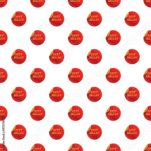 Red circular best seller stickers creating a repeating pattern on white background