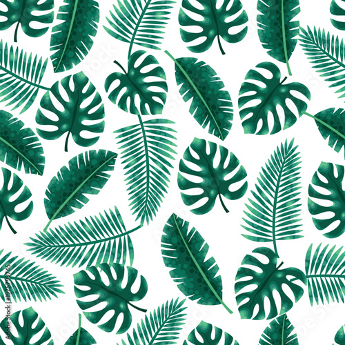 Tropical leaf seamless pattern, green monstera leaves, nature plant