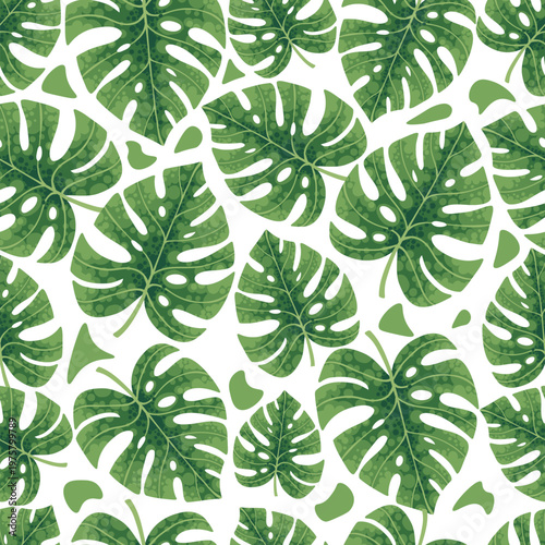 Tropical leaf seamless pattern, green monstera leaves, nature plant