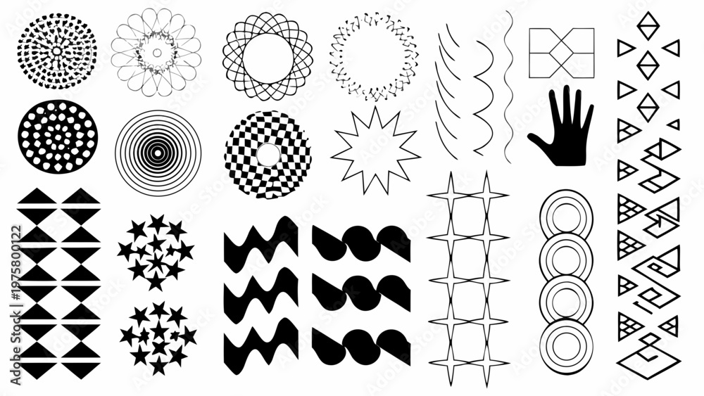 Fototapeta premium Collection of abstract geometric shapes and line art on a white background