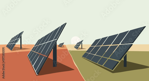 Solar panels in desert landscape for renewable energy